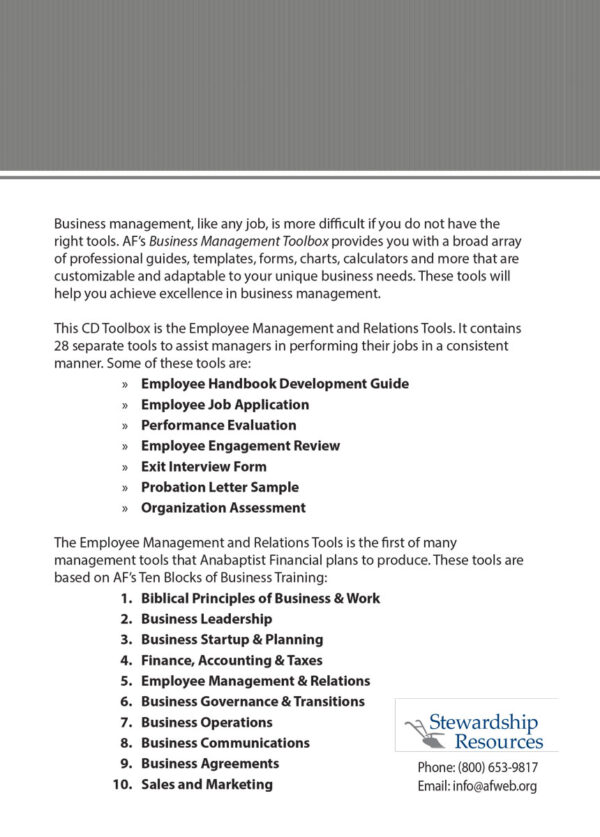 Employee Management and Relations Tools table of contents